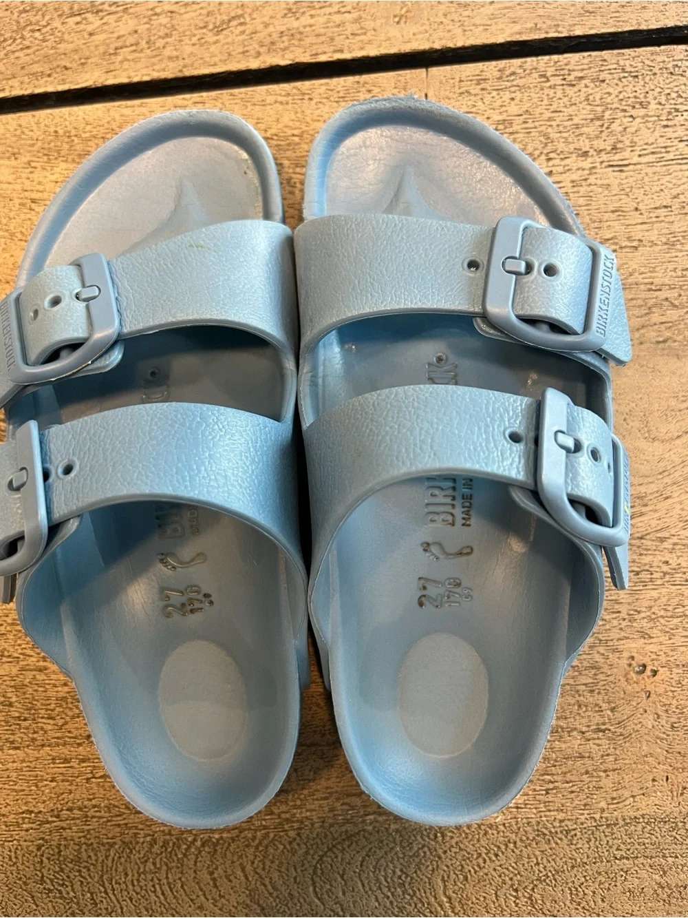 Birkenstock Arizona EVA Kids Blue Two-Strap Buckle Slide Sandals EU 27 US 9